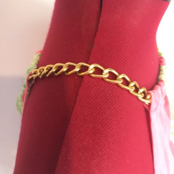 Lilly Pulitzer 100% Silk Riviera Gold Chain Halter Blouse Size Small Pink/Green - Picture 10 of 13